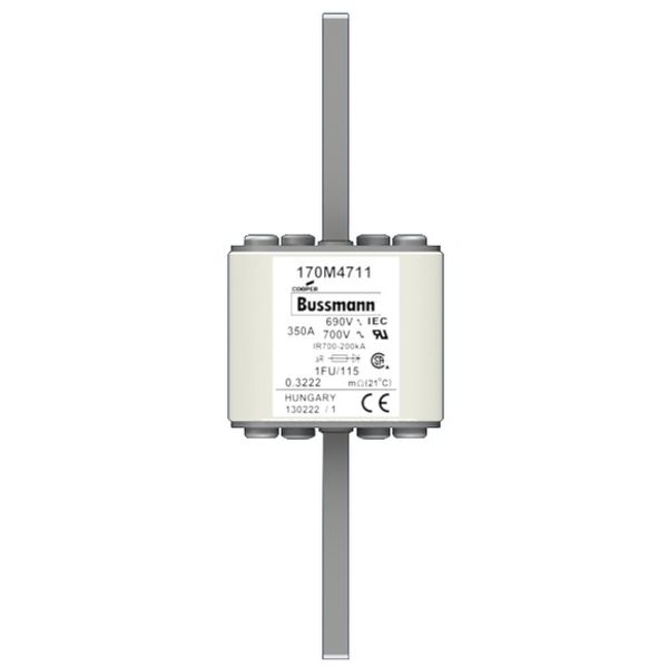 Fuse-link, high speed, 350 A, AC 690 V, size 1, 53 x 69 x 136 mm, aR, IEC, UL, no indicator, 115 mm centers image 2