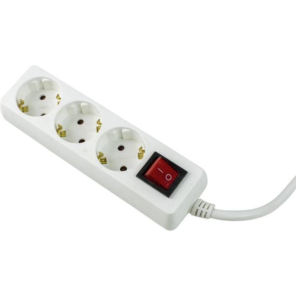 3-way power strip, 2m, white2m plastic sheathed cable H05VV-F3G1.5 with angled flat plug with switch and indicator light image 1