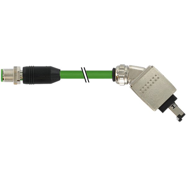 M12 male 0° D-cod./RJ45 90° down PUR 1x4xAWG22 shielded gn+dragch 0.4m image 1