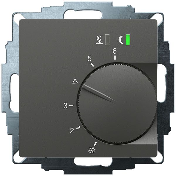 UP room controller, anthracite 55x55, 5-30C, AC 230V, triac output, switchable 5 actuators each 3W, change-over input, TA 3.5K, LED displays image 2