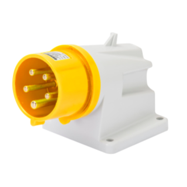 90° ANGLED SURFACE MOUNTING INLET - IP44 - 3P+N+E 32A 100-130V 50/60HZ - YELLOW - 4H - SCREW WIRING image 1