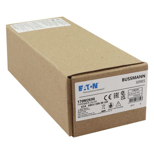 Fuse-link, high speed, 63 A, AC 690 V, DIN 00, 30 x 60 x 79 mm, gR, DIN, IEC, single indicator image 14