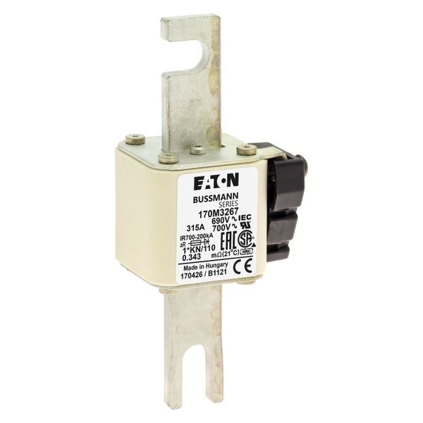 Fuse-link, high speed, 315 A, AC 690 V, compact DIN 1, 45 x 58 x 134 mm, aR, DIN, IEC, type K indicator, 110 mm centres image 9