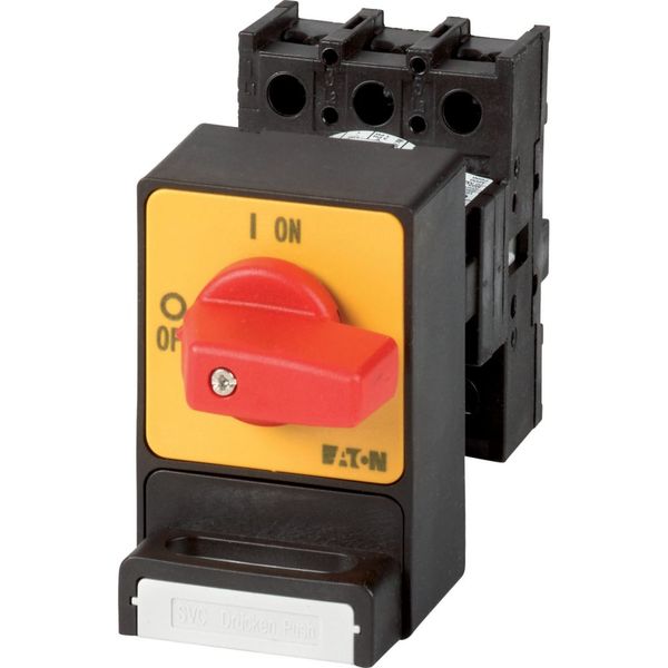 Panic switches, P1, 32 A, flush mounting, 3 pole, with red thumb grip and yellow front plate, Padlocking feature SVC image 4