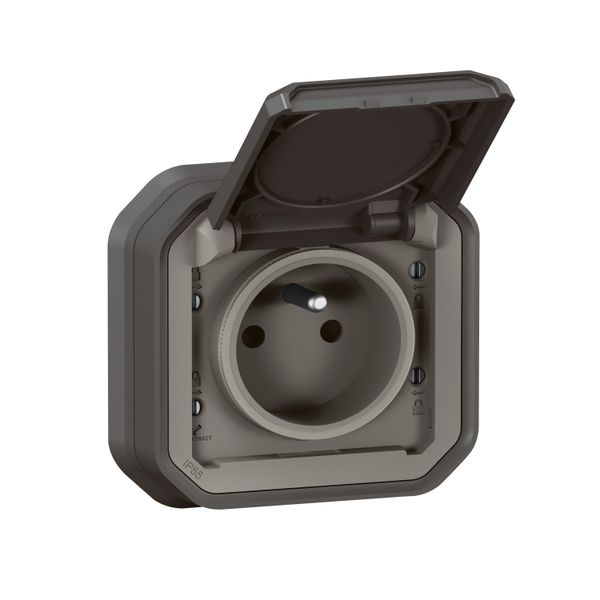 Waterproof 2P+E power socket Plexo 16A 250V IP55 IK08 delivered complete for recessed mounting - anthracite image 1