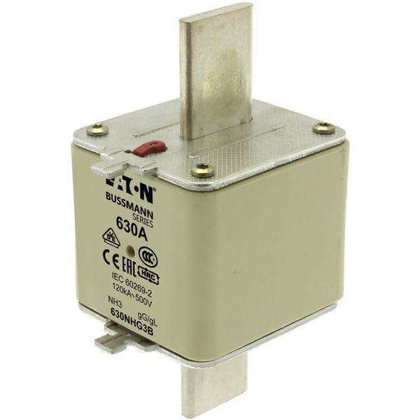 Fuse-link, LV, 630 A, AC 500 V, NH3, gL/gG, IEC, dual indicator, live gripping lugs image 3