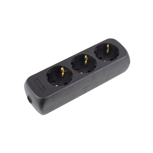 '3 way socket outlet black, 1,4m H05VV-F 3G1,5 with surge protection' image 1