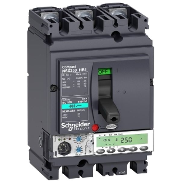 circuit breaker ComPact NSX250HB1, 75 kA at 690 VAC, MicroLogic 5.2 E trip unit 250 A, 3 poles 3d image 2