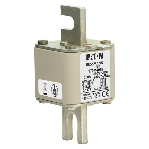 Fuse-link, high speed, 700 A, AC 690 V, DIN 1, 53 x 66 x 108 mm, aR, DIN, IEC, single indicator image 10