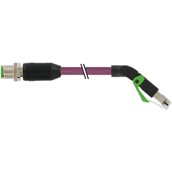 M12 male 0° D-cod./RJ45 45° down PUR 1x4xAWG22 shielded vt+dragch 0.5m image 1