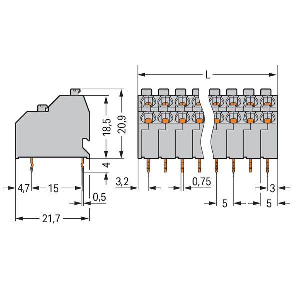 Double-deck PCB terminal block push-button 1.5 mm² agate gray image 3