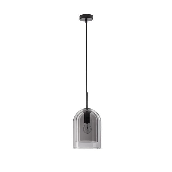 Double Layered Smoky Glass Black Cord Black Metal Base LED E27 1x12 Watt 230 Volt IP20 Bulb Excluded D: 18 H: 240 cm Adjustable height image 1