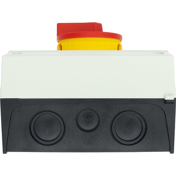 Main switch, P3, 63 A, surface mounting, 3 pole, Emergency switching off function, With red rotary handle and yellow locking ring, Lockable in the 0 ( image 49