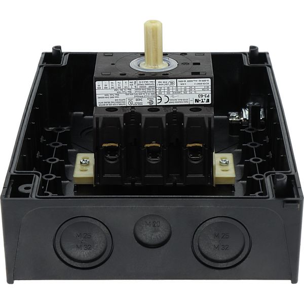 On-Off switch, P3, 63 A, surface mounting, 3 pole, with black thumb grip and front plate image 36