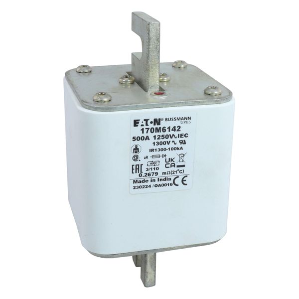 Fuse-link, high speed, 500 A, AC 1250 V, size 3, 76 x 90 x 139 mm, aR, DIN, IEC, single indicator image 27