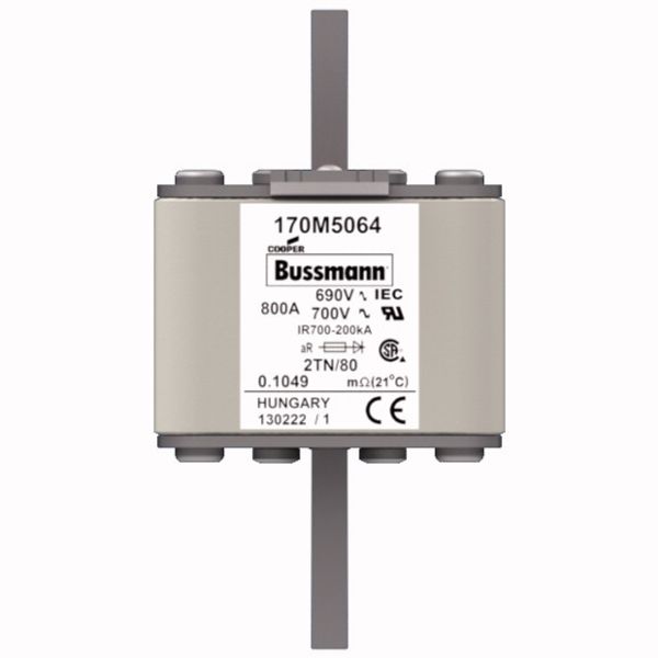 Fuse-link, high speed, 800 A, AC 690 V, DIN 2, 61 x 75 x 108 mm, aR, DIN, IEC, single indicator image 1