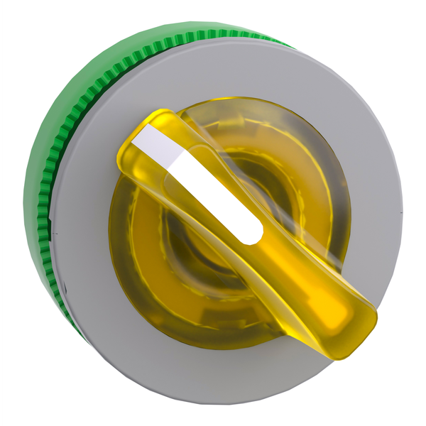 Harmony panelbe süllyesztett műanyag világító választókapcsoló fej, Ø30, 2 állású, sárga, jobbról vissza., szürke perem image 1