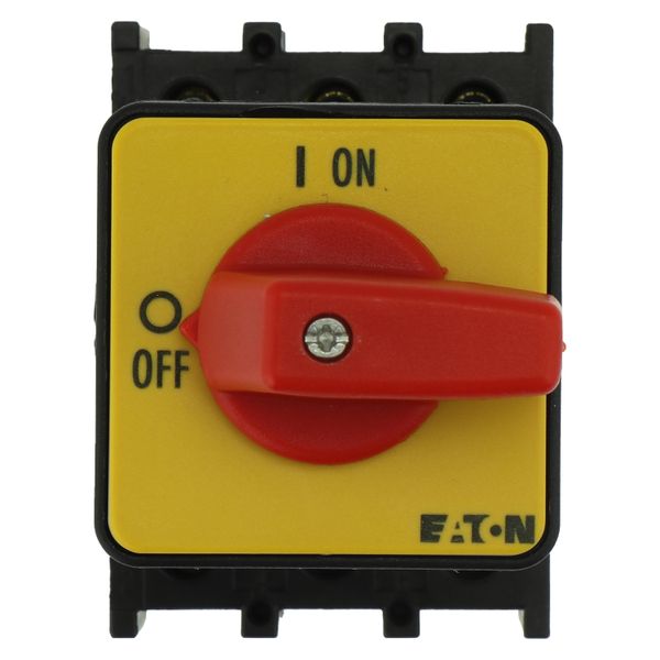 On-Off switch, P1, 40 A, center mounting, 3 pole, Emergency switching off function, with red thumb grip and yellow front plate image 5