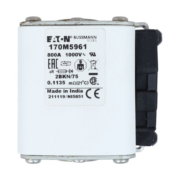 Fuse-link, high speed, 800 A, AC 1000 V, size 2, 59 x 77 x 75 mm, aR, IEC, UL, single indicator image 17