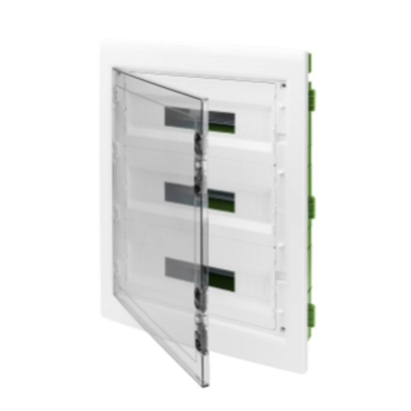DISTRIBUTION BOARD - GREEN WALL - FOR MOBILE AND PLASTERBOARD WALLS - WITH SMOKED WINDOW PANEL AND EXTRACTABLE FRAME -  54 (18X3) MODULES IP40 image 1