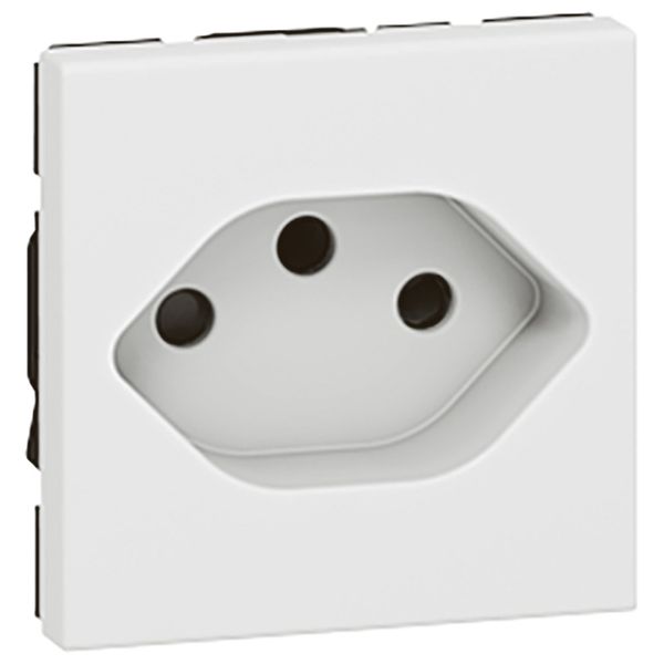 Socket outlet Mosaic - Swiss - 2P+E type - automatic terminals - 2 mod. - white image 1