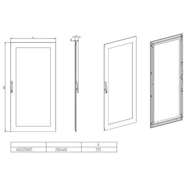 Glazed door right for 2 door enclosures H=2000 W=600 mm image 2