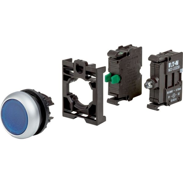 Illuminated pushbutton actuator, RMQ-Titan, flush, momentary, 1 NO, blue, LED 230 VAC, Blister pack for hanging image 4