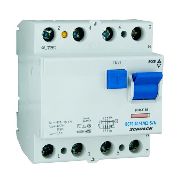 Residual current circuit breaker 40A, 4-p, 100mA, type S,A image 1
