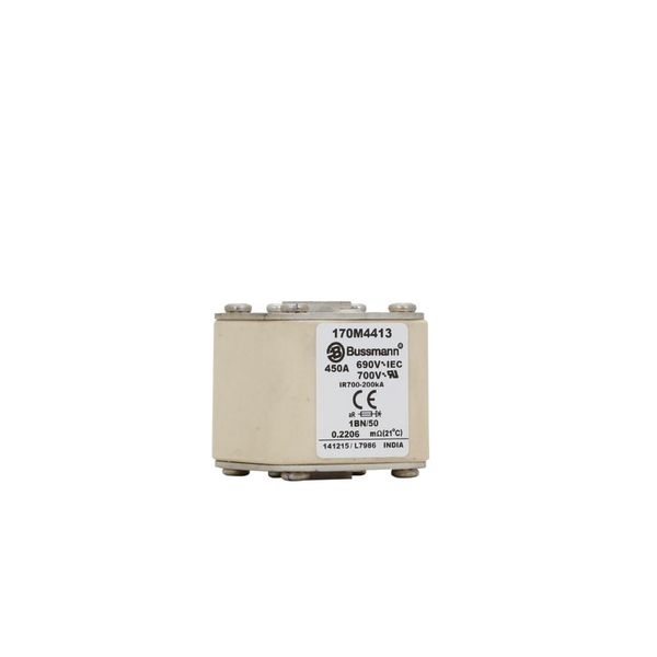 Fuse-link, high speed, 450 A, AC 690 V, size 1, 53 x 69 x 51 mm, aR, IEC, UL, single indicator, flush end, M8 image 13