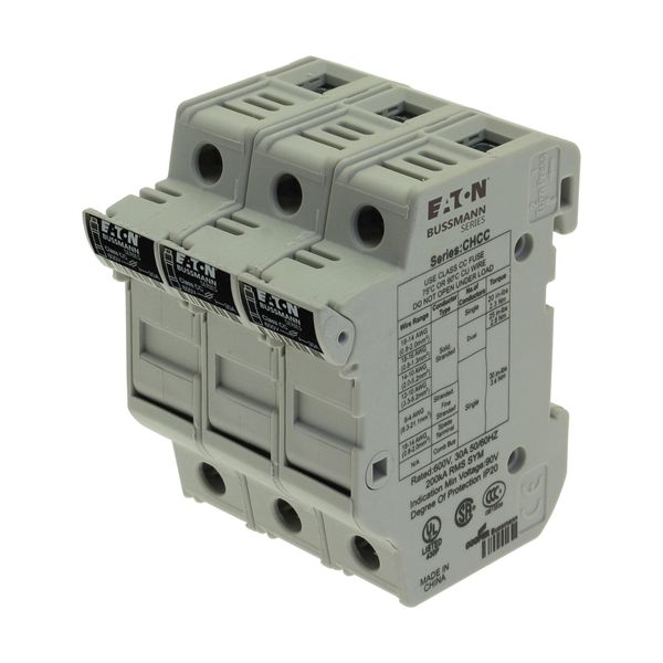 Fuse-holder, LV, 30 A, AC 600 V, 10 x 38 mm, CC, 3P, UL, DIN rail mount image 24