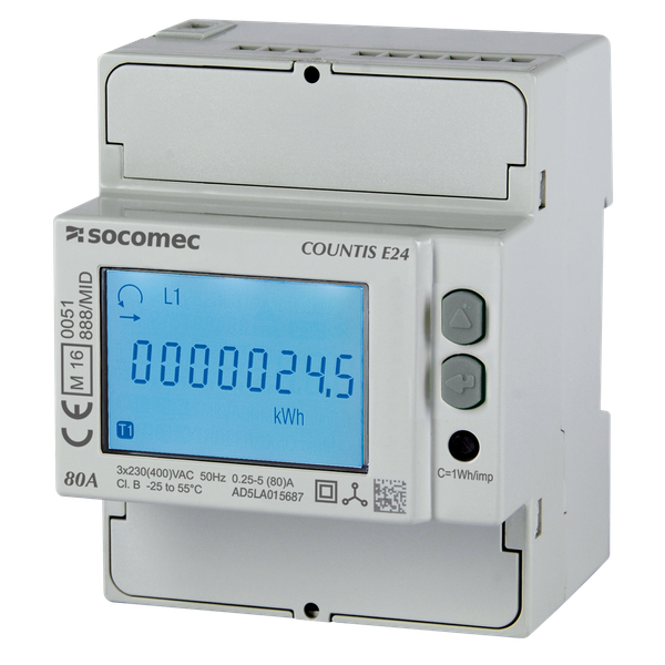 Active-energy meter COUNTIS E24 80A dual tariff with RS485 MODBUS com. image 2