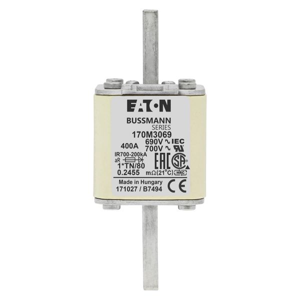 Fuse-link, high speed, 400 A, AC 690 V, compact DIN 1, 45 x 58 x 104 mm, aR, DIN, IEC, single indicator image 7