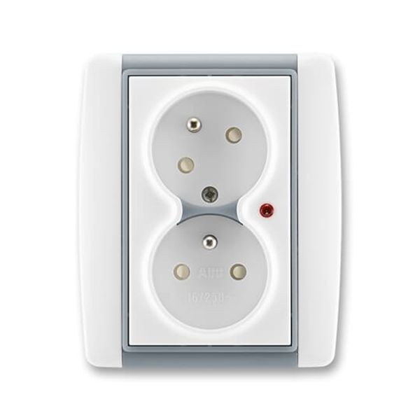 5593E-C02357 04 Double socket outlet with earthing pins, shuttered, with turned upper cavity, with surge protection ; 5593E-C02357 04 image 1