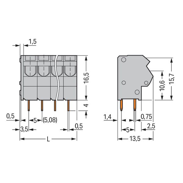 2-conductor PCB terminal block 0.75 mm² Pin spacing 5/5.08 mm gray image 6