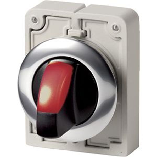 Illuminated selector switch actuator, RMQ-Titan, With thumb-grip, momentary, 3 positions, red, Metal bezel image 2