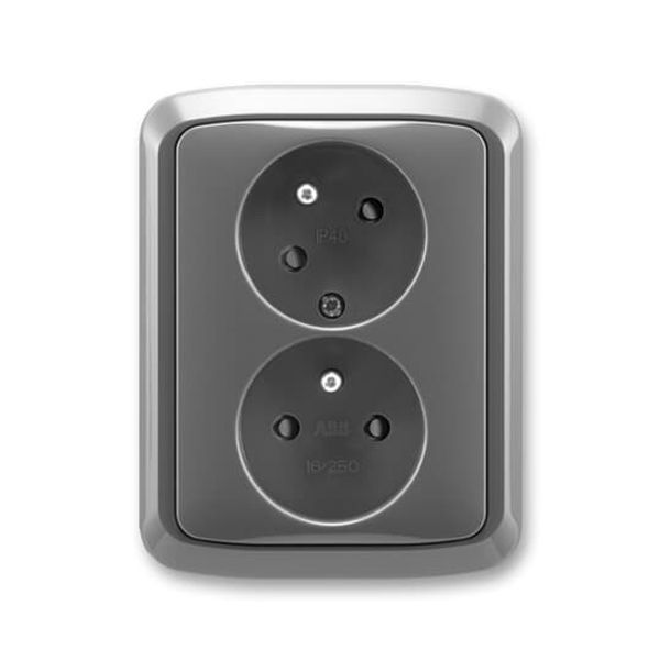 5513A-C02357 S2 Double socket outlet with earthing pins, shuttered, with turned upper cavity image 1