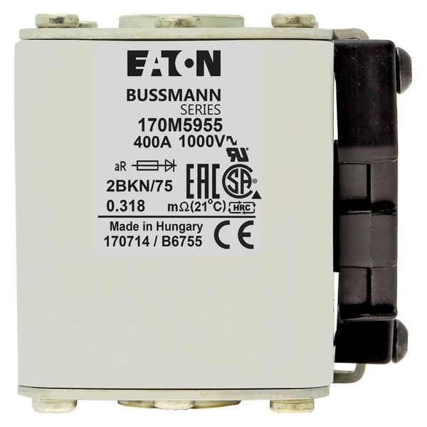 Fuse-link, high speed, 400 A, AC 1000 V, size 2, 59 x 77 x 75 mm, aR, IEC, UL, single indicator image 13