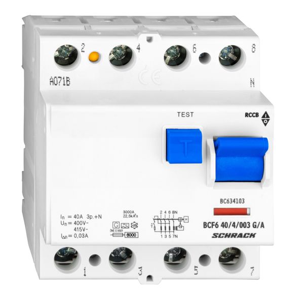 Residual current circuit breaker 40A, 4-p,30mA,type A,G,6kA image 3