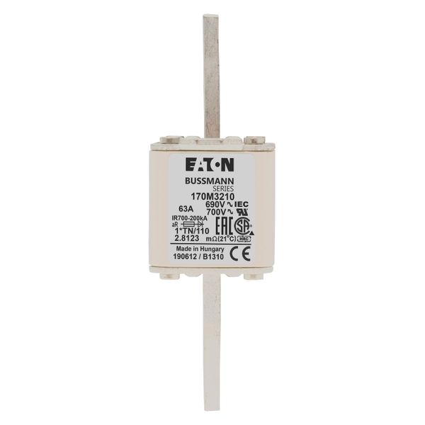 Fuse-link, high speed, 63 A, AC 690 V, compact DIN 1, 45 x 58 x 134 mm, aR, DIN, IEC, single indicator, 80 mm centres image 15