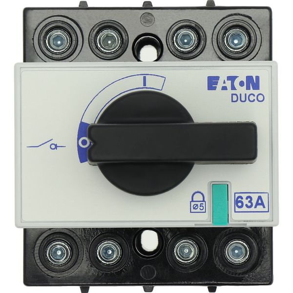 Switch-disconnector, DCM, 63 A, 4 pole, With black rotary handle and drive shaft, Vertical connection image 16