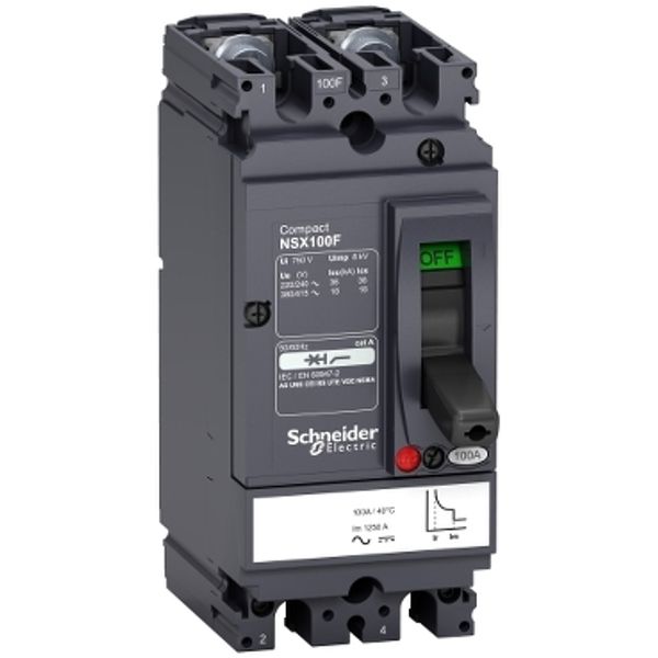 circuit breaker ComPact NSX100F AC/DC, 18 kA at 415 VAC, TMD trip unit 80 A, 2 poles 2d image 2