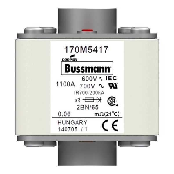 Fuse-link, high speed, 1100 A, AC 600 V, size 2, 61 x 77 x 65 mm, aR, IEC, UL, single indicator image 8