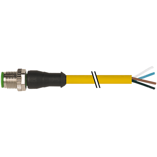 M12 male 0° A-cod. with cable PUR 4x0.34 ye UL/CSA+drag ch. 6.0m image 1