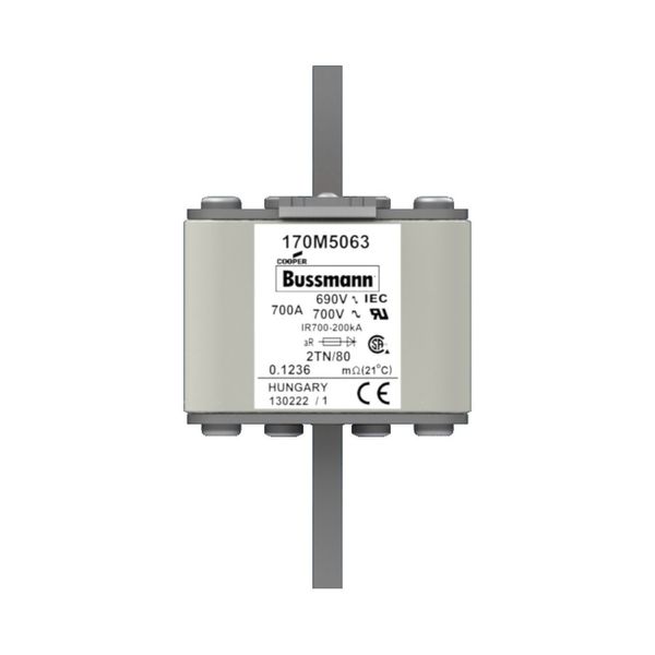 Fuse-link, high speed, 700 A, AC 690 V, DIN 2, 61 x 75 x 108 mm, aR, DIN, IEC, single indicator image 6