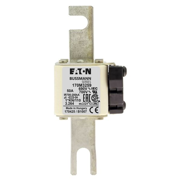 Fuse-link, high speed, 50 A, AC 690 V, compact DIN 1, 45 x 58 x 134 mm, aR, DIN, IEC, type K indicator, 110 mm centres image 6