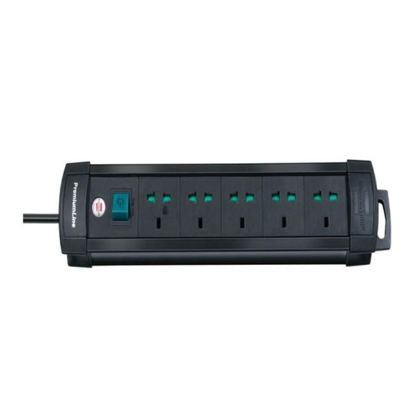 Premium-Multi-Line extension lead 5-way 5m H05VV-F 3G1,25 black For NON-European countries only! Plug-in system: *USA,DE,GB* image 1