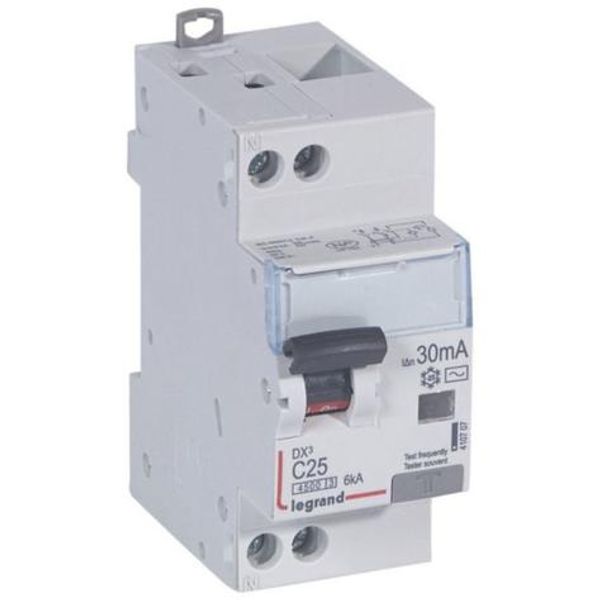 Differential circuit breaker DX³4500 high inlet and low outlet screw U+N 230V~ - 25A typeAC 30mA - curve C - 2 modules image 1