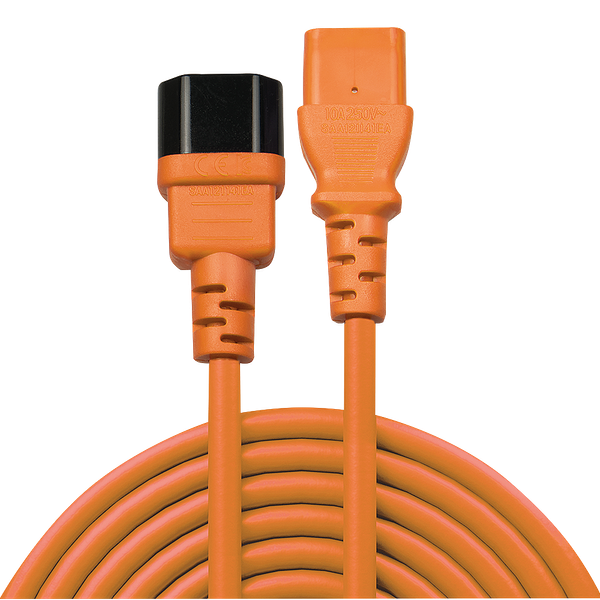 0.5m C14 to C13 Mains Extension Cable, orange IEC C14 Connector to IEC C13 Connector image 2