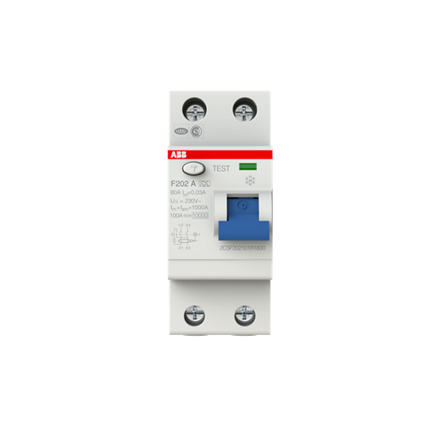 F202 A-80/0.03 Residual Current Circuit Breaker 2P A type 30 mA image 1