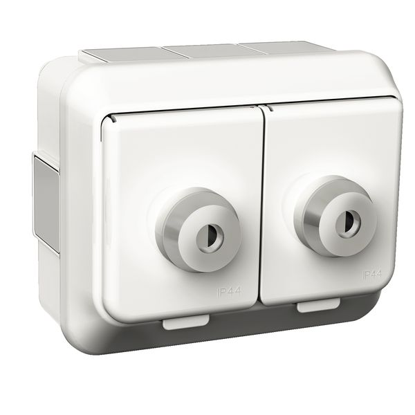 Exxact double socket-outlet w. lid and key-lock IP44 surface earthed screw white image 2